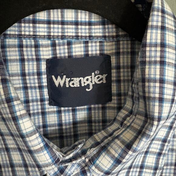 WRANGLER Men's Medium Blue Plaid Windowpane Western Pearl Snap Button Up Cowboy - Picture 4 of 10